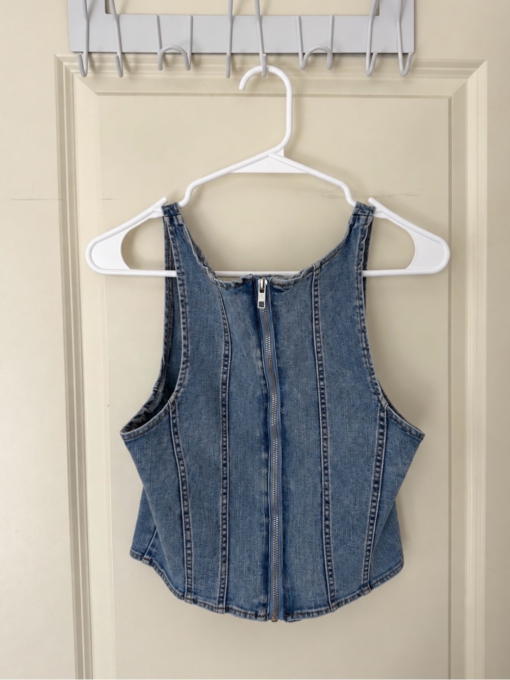 SHEIN Blue Denim Corset Zip-Front Tank Top